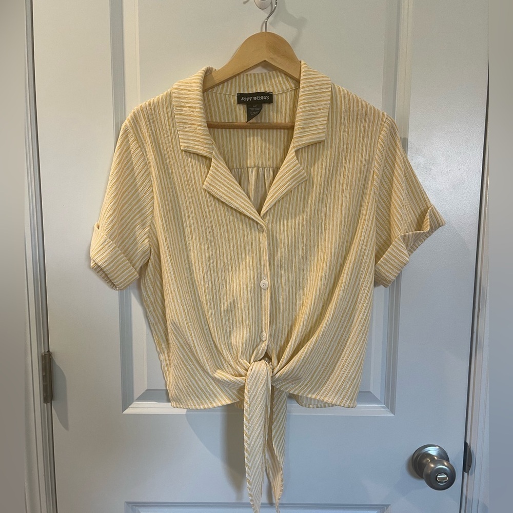 Soft Works Yellow Striped Top with tie front